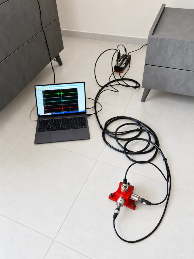 Misura delle vibrazioni negli edifici con accelerometri triassiali e acquisizione dei dati su notebook